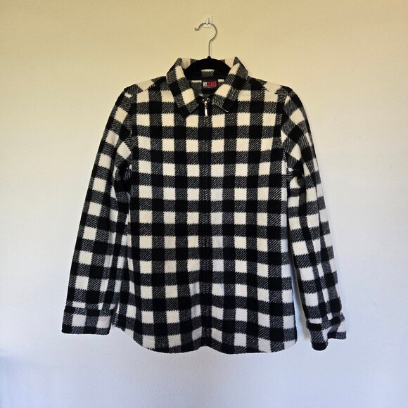 New York & Company Jackets & Blazers - Black and white checkered fleece, zip up jacket.